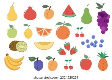 Fresh fruit set flat vector illustration