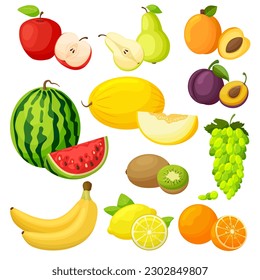 Fresh fruit set, vector illustration, fruit illustrations.