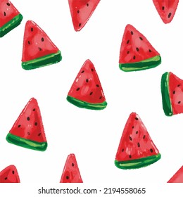 Fondo de patrón de sandía roja triangular de fruta fresca cortada con pinceladas texturadas de pincel papel tapiz vectorial