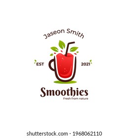 Fresh Fruit Smoothies Logo, Red Smoothie Juice Bar Liquid Logo