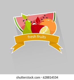 Fresh fruit, sticker. Vector illustration