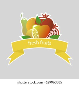 Fresh fruit, sticker. Vector illustration
