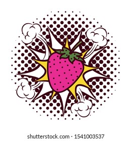 fresh fruit strawberry with splash pop art style vector illustration design