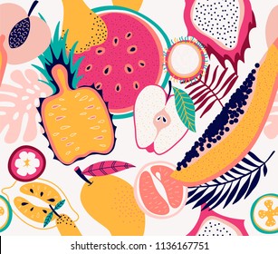 Fresh fruit tropical seamless pattern illustration