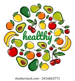 Fresh fruit vector background, Healthy background, greeting background design decorated with mix fruits vector illustration