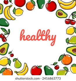 Fresh fruit vector background, Healthy background, greeting background design decorated with mix fruits vector illustration