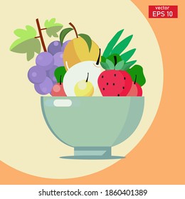 
fresh fruit vector. vector of grapes, pears, strawberries, mango and cherries. fruit bowl