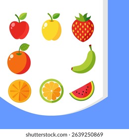Fresh Fruit Vector Icon Set, Healthy Food Illustrations