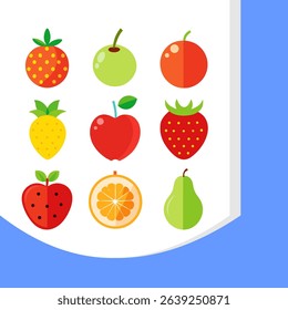 Fresh Fruit Vector Icon Set, Healthy Food Illustrations