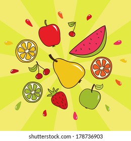 Fresh fruit vector illustration. Bright fruit composition.