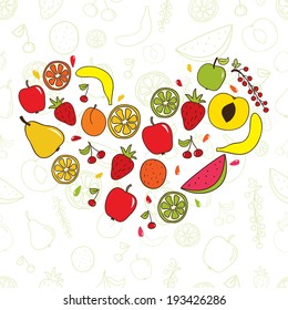 Fresh fruit vector illustration. Bright fruit heart.