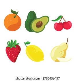 Fresh fruit vector illustration. Orange cherry strawberry lemon pear avocado vector illustration