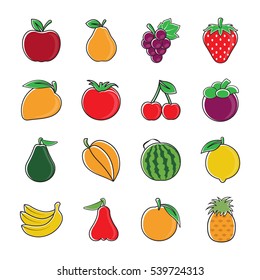 fresh fruit vector illustrations icons set. 
