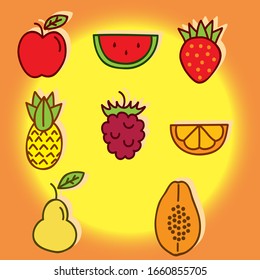 Fresh fruit vectors such as watermelons, apples, pineapples, grapes and more