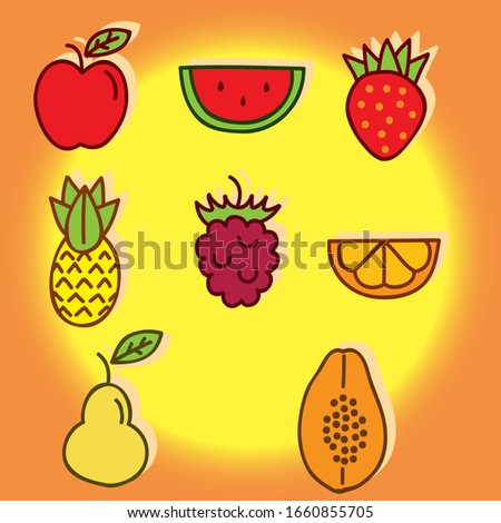 Fresh fruit vectors such as watermelons, apples, pineapples, grapes and more