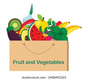 Juego de iconos de Fruta y Verduras, plano, al estilo de las caricaturas. Berries y hierbas en un fondo blanco. Productos agrícolas, comida vegetariana. Ilustración del vector