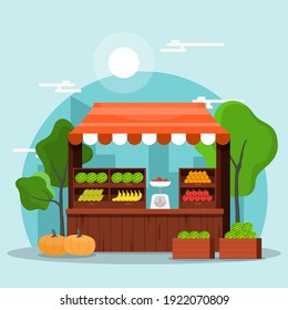 Fresh Fruit Vegetable Store Stall Stand Grocery in Market Illustration