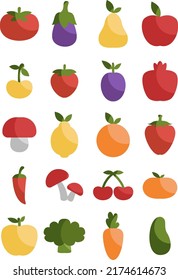 Fresh fruit and vegetables, illustration, vector on a white background.