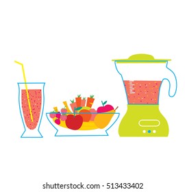 Fresh fruit and vegetables juice. Vector illustration
