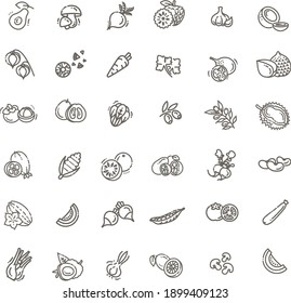 Fresh fruit and vegetables. Thin line flat design