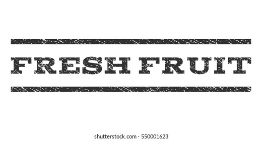 Fresh Fruit watermark stamp. Text tag between horizontal parallel lines with grunge design style. Rubber seal gray stamp with dust texture. Vector ink imprint on a white background.