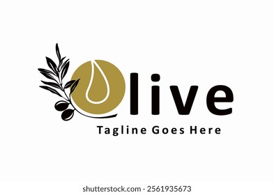 fresh fruited olive leaves, with white background, and sun vintage design logo.