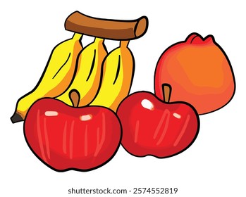 Fresh fruits apple, banana, orange vector illustration