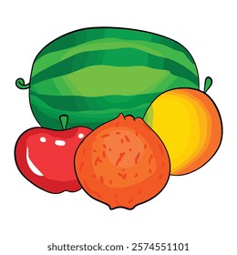 Fresh fruits apple, mango, orange vector illustration