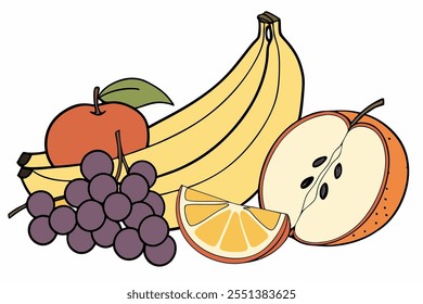 Fresh fruits arrangement on white background