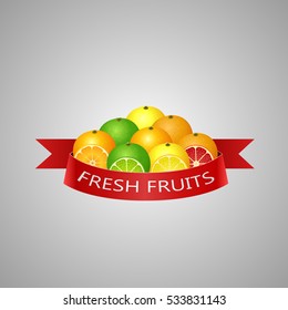 Fresh Fruits background, orange, lime, grapefruit. vector illustration