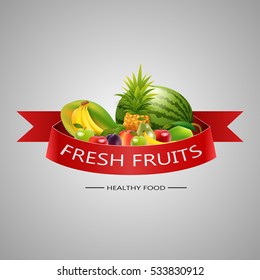 Fresh Fruits background. vector illustration