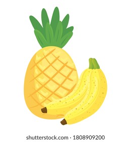 fresh fruits, bananas and pineapple, in white background vector illustration design