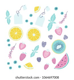 Fresh fruits and berries. Hand drawn organic food. 