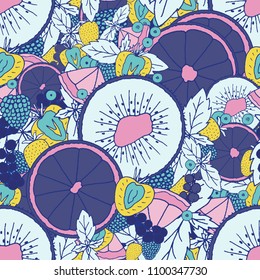 Fresh fruits and berries seamless pattern. Hand drawn organic food. 