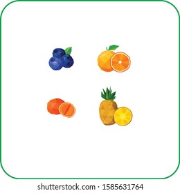 Fresh fruits big polygonal icons set vector