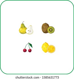 Fresh fruits big polygonal icons set vector