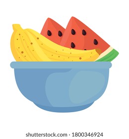 fresh fruits in bowl, bananas and watermelon, in white background vector illustration design