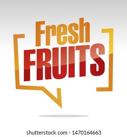 Fresh Fruits in brackets speech red orange white isolated sticker icon