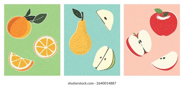 Fresh Fruits Collage: Apple, Orange, and Pear Illustration
