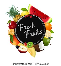 Fresh fruits collection. Vector illustration.