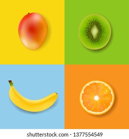 Fresh Fruits And Colorful Background With Gradient Mesh, Vector Illustration