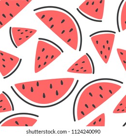 Fresh fruits, hand drawn backdrop. Colorful wallpaper vector. Seamless pattern with ripe watermelons. Decorative illustration, good for printing. Overlapping background design