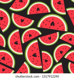 Fresh fruits, hand drawn backdrop. Colorful wallpaper vector. Seamless pattern with ripe watermelons. Decorative illustration, good for printing. Overlapping background design