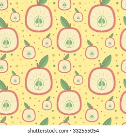 Fresh fruits. Hand drawn seamless pattern with pretty doodle red apple