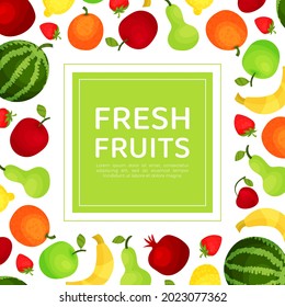 Fresh Fruits as Healthy Agricultural Crops from Local Garden Vector Card Template
