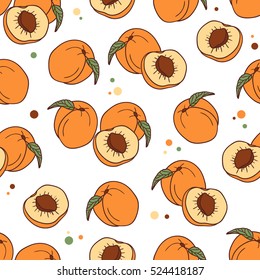 Fresh fruits icons hand drawn background. Colorful wallpaper vector. Seamless pattern with apricots set. Decorative illustration, good for printing