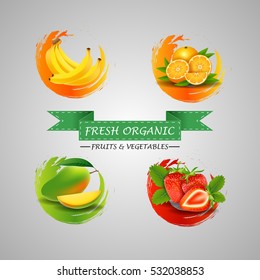 Fresh Fruits Icons. vector illustration