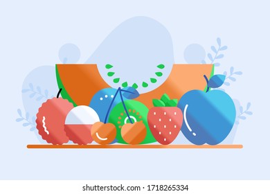 fresh fruits illustration flat. health food vector design