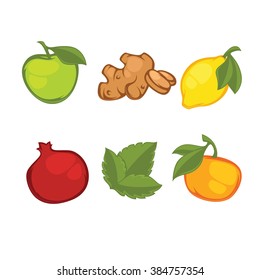 fresh fruits for juice, vector collection
