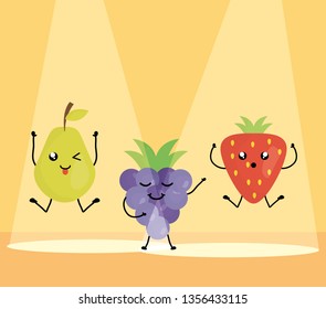 fresh fruits kawaii characters